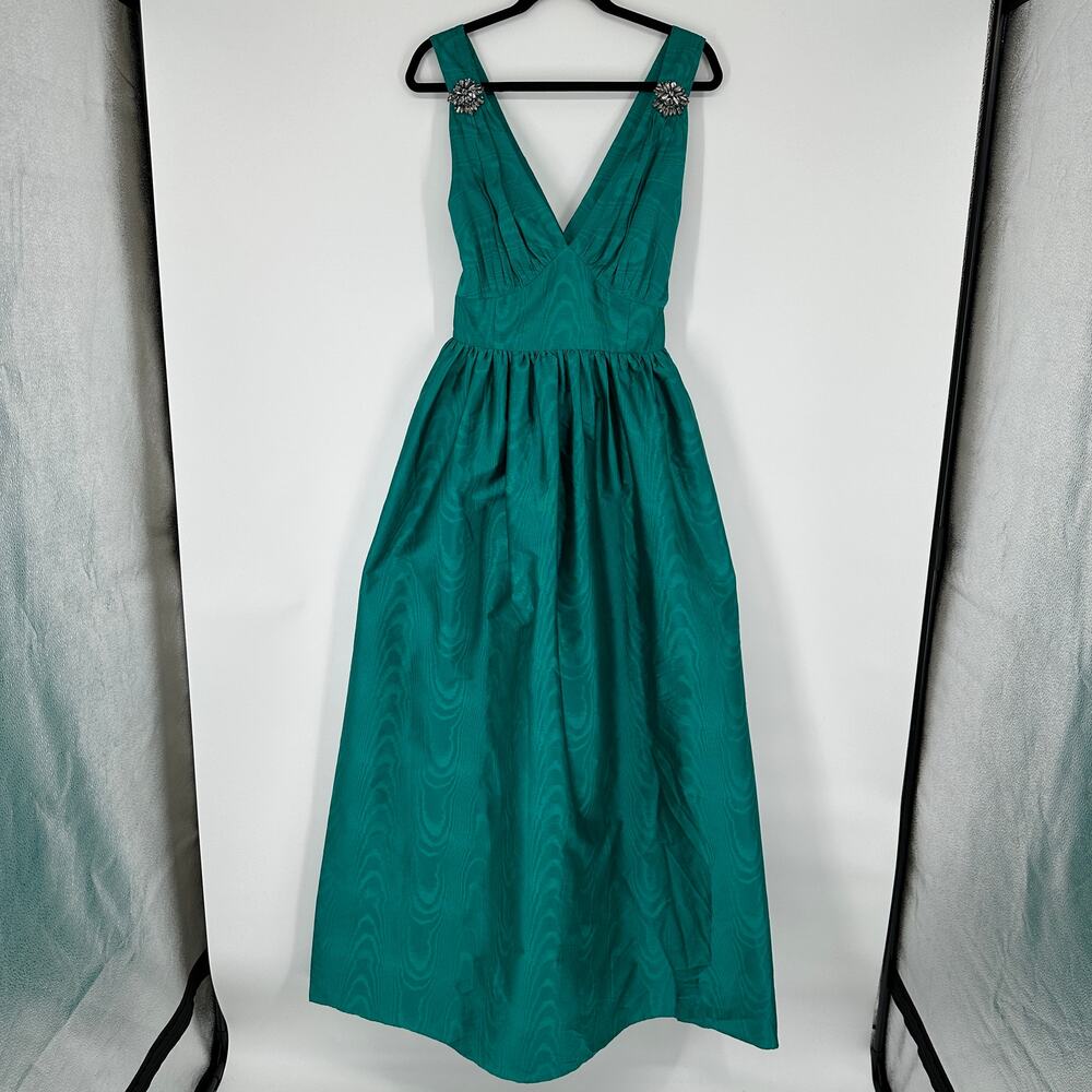 Sachin + Babi Kenzia Plunge Full Length Embellished Moire Taffeta Gown 10 - Picture 2 of 11